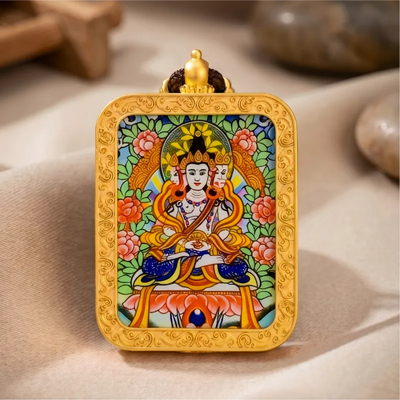 Vairocana Buddha Hand-Painted Thangka Pendant | Cosmic Buddha of Universal Light & Enlightenment Amulet image 2