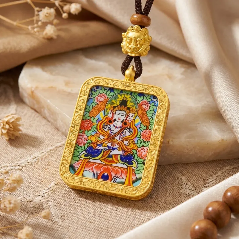 Vairocana Buddha Hand-Painted Thangka Pendant | Cosmic Buddha of Universal Light & Enlightenment Amulet image 3