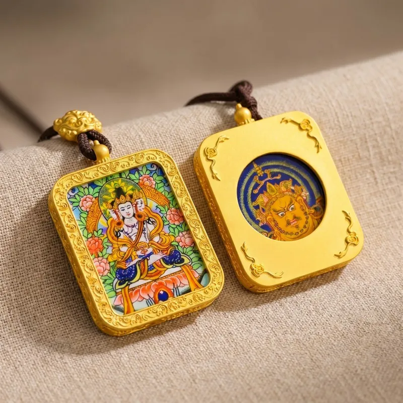 Vairocana Buddha Hand-Painted Thangka Pendant | Cosmic Buddha of Universal Light & Enlightenment Amulet image 4