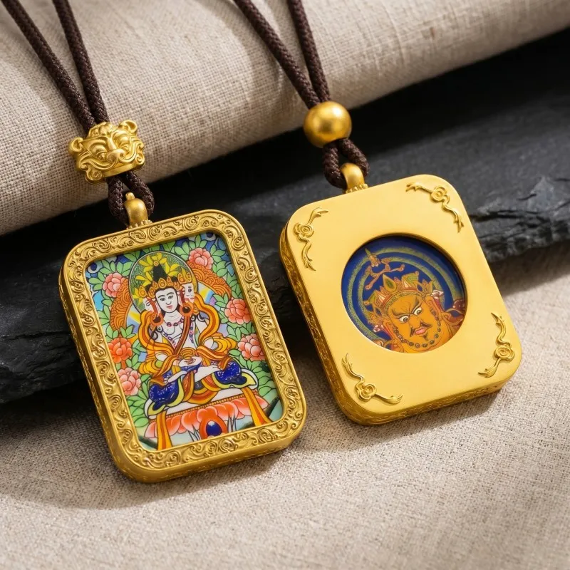 Vairocana Buddha Hand-Painted Thangka Pendant | Cosmic Buddha of Universal Light & Enlightenment Amulet image 6