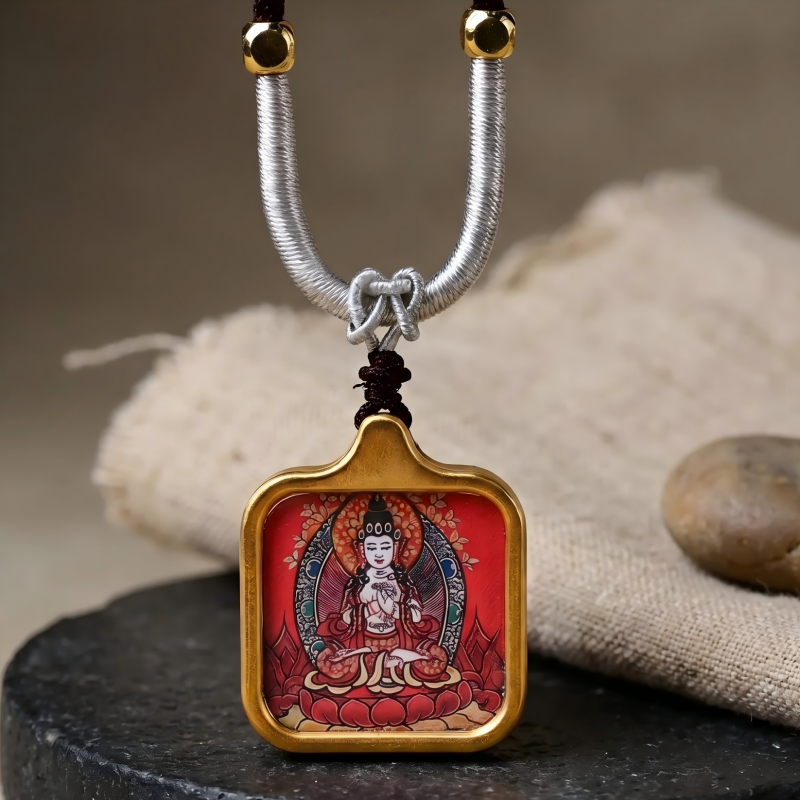 Vairocana Buddha Hand-Painted Thangka Pendant | Cosmic Buddha of Universal Light & Enlightenment Amulet