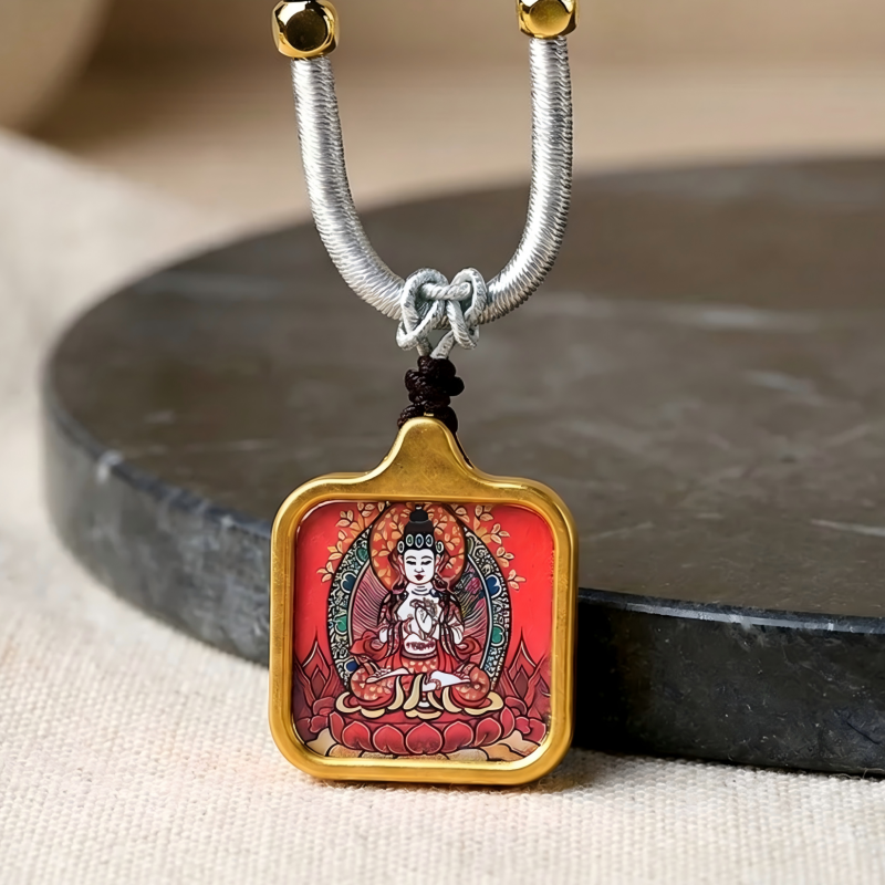 Vairocana Buddha Hand-Painted Thangka Pendant | Cosmic Buddha of Universal Light & Enlightenment Amulet image 2