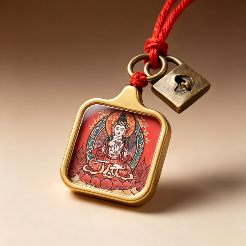 Vairocana Buddha Hand-Painted Thangka Pendant | Cosmic Buddha of Universal Light & Enlightenment Amulet image 3