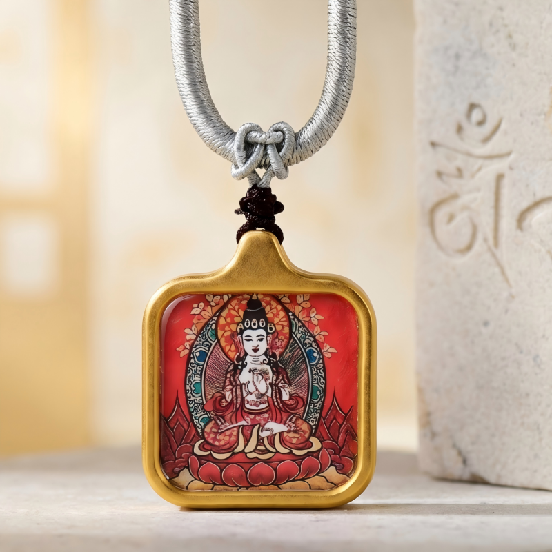 Vairocana Buddha Hand-Painted Thangka Pendant | Cosmic Buddha of Universal Light & Enlightenment Amulet image 4