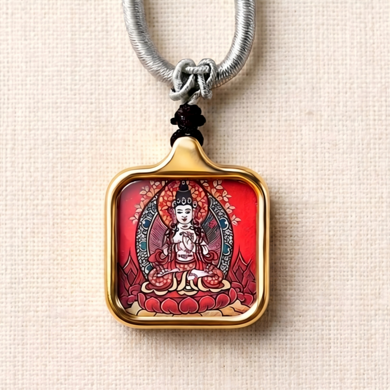 Vairocana Buddha Hand-Painted Thangka Pendant | Cosmic Buddha of Universal Light & Enlightenment Amulet image 5