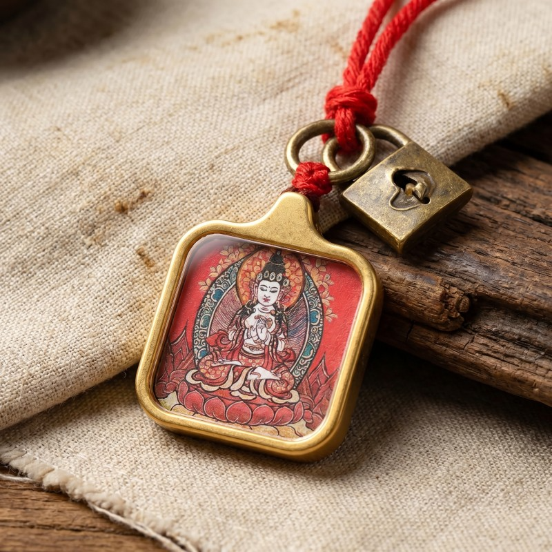 Vairocana Buddha Hand-Painted Thangka Pendant | Cosmic Buddha of Universal Light & Enlightenment Amulet image 6