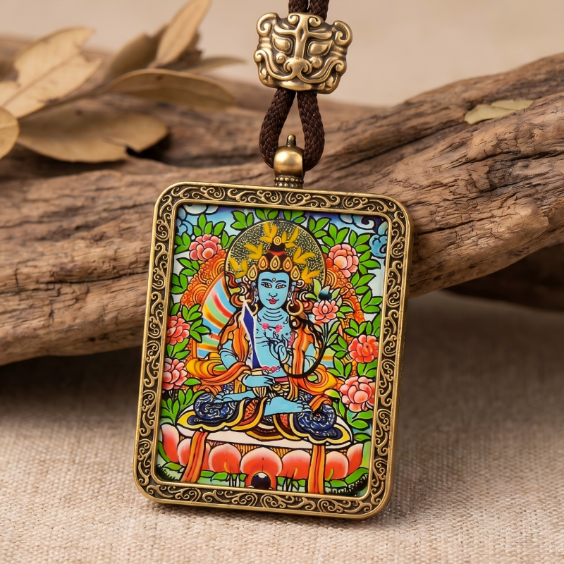 Vairocana Buddha Hand-Painted Thangka Pendant | Deity of Cosmic Light & Universal Wisdom Amulet image 3