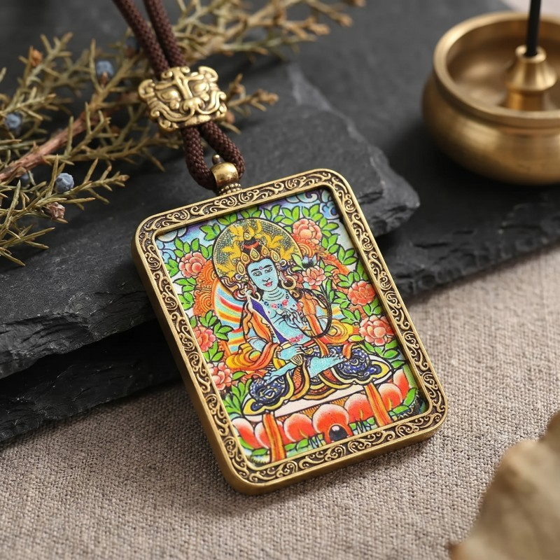 Vairocana Buddha Hand-Painted Thangka Pendant | Deity of Cosmic Light & Universal Wisdom Amulet image 4