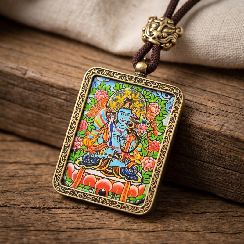Vairocana Buddha Hand-Painted Thangka Pendant | Deity of Cosmic Light & Universal Wisdom Amulet image 6