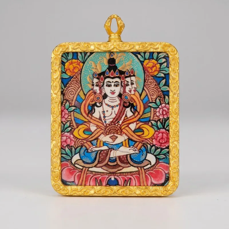 Vairocana (Great Sun Buddha) Hand-Painted Thangka Pendant | Cosmic Buddha Amulet for Wisdom & Enlightenment image 3