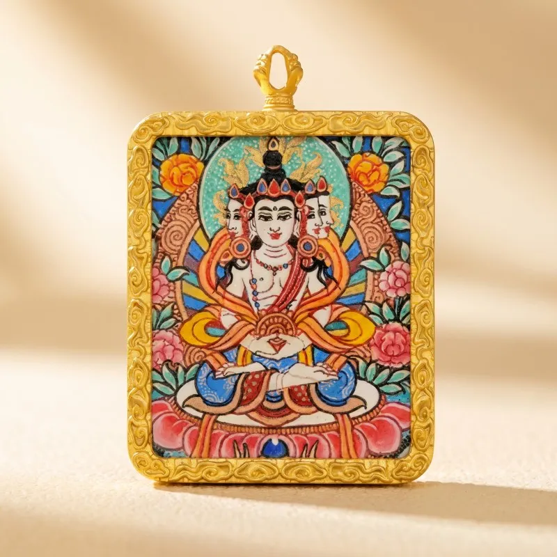 Vairocana (Great Sun Buddha) Hand-Painted Thangka Pendant | Cosmic Buddha Amulet for Wisdom & Enlightenment image 6