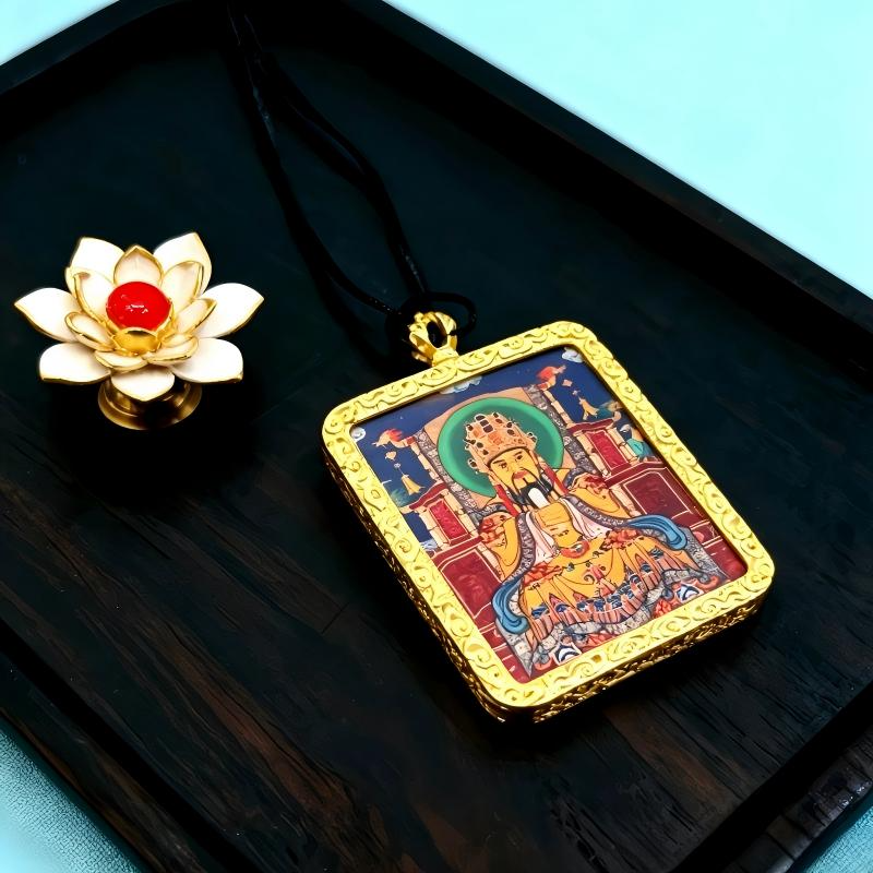 Vairocana (Mahavairocana) Hand-Painted Thangka Pendant | Great Sun Buddha Amulet for Wisdom & Protection