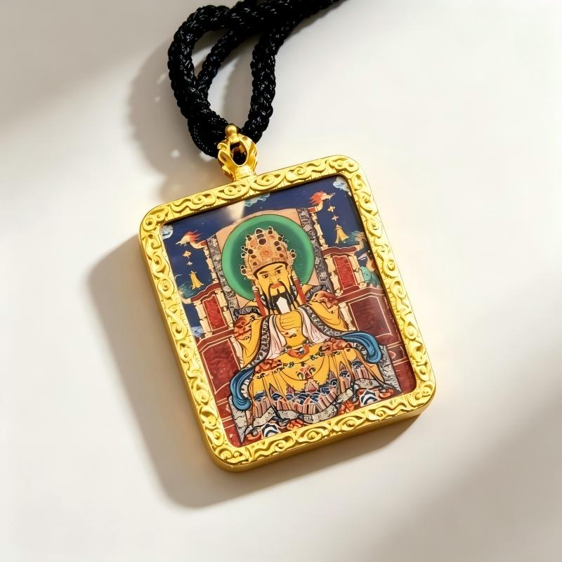 Vairocana (Mahavairocana) Hand-Painted Thangka Pendant | Great Sun Buddha Amulet for Wisdom & Protection image 3