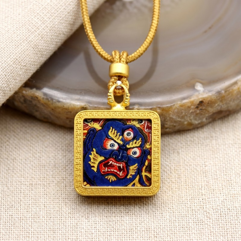 Vajrapani Hand-Painted Thangka Pendant | Protector of Courage & Spiritual Power Amulet