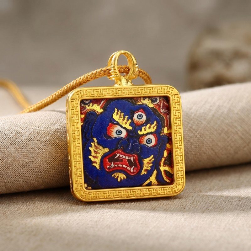 Vajrapani Hand-Painted Thangka Pendant | Protector of Courage & Spiritual Power Amulet image 2