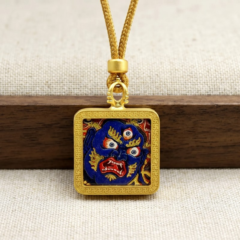 Vajrapani Hand-Painted Thangka Pendant | Protector of Courage & Spiritual Power Amulet image 3
