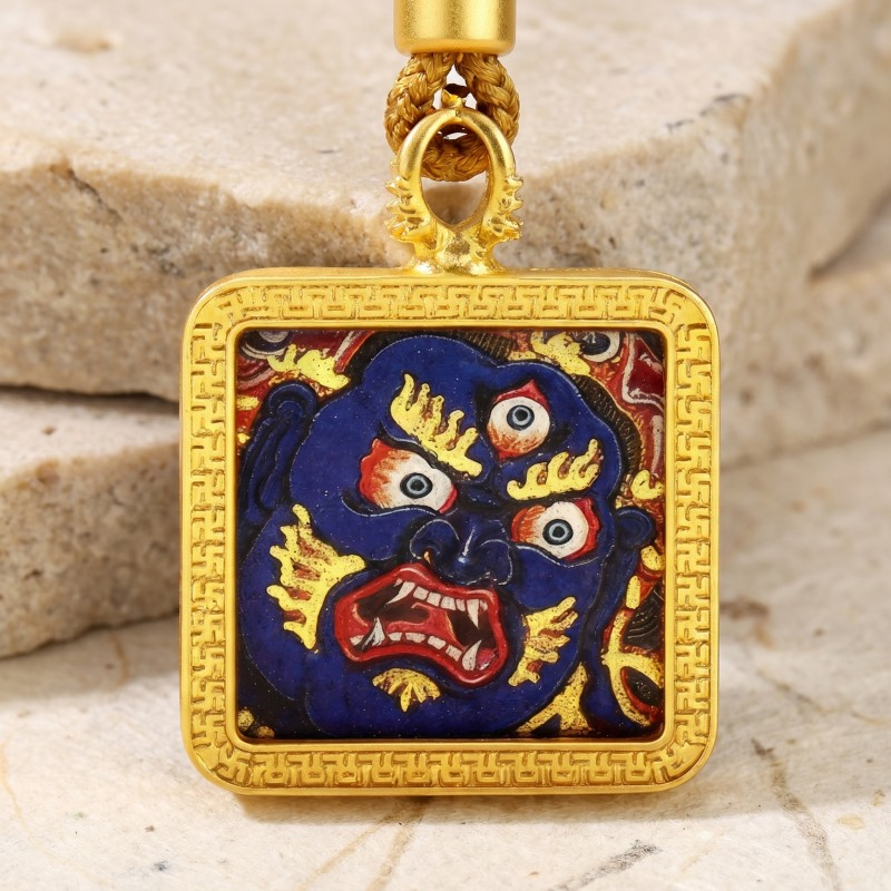 Vajrapani Hand-Painted Thangka Pendant | Protector of Courage & Spiritual Power Amulet image 5
