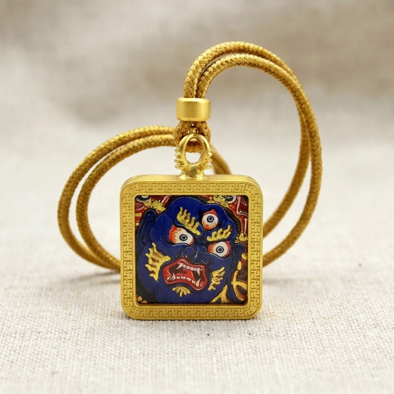 Vajrapani Hand-Painted Thangka Pendant | Protector of Courage & Spiritual Power Amulet image 6