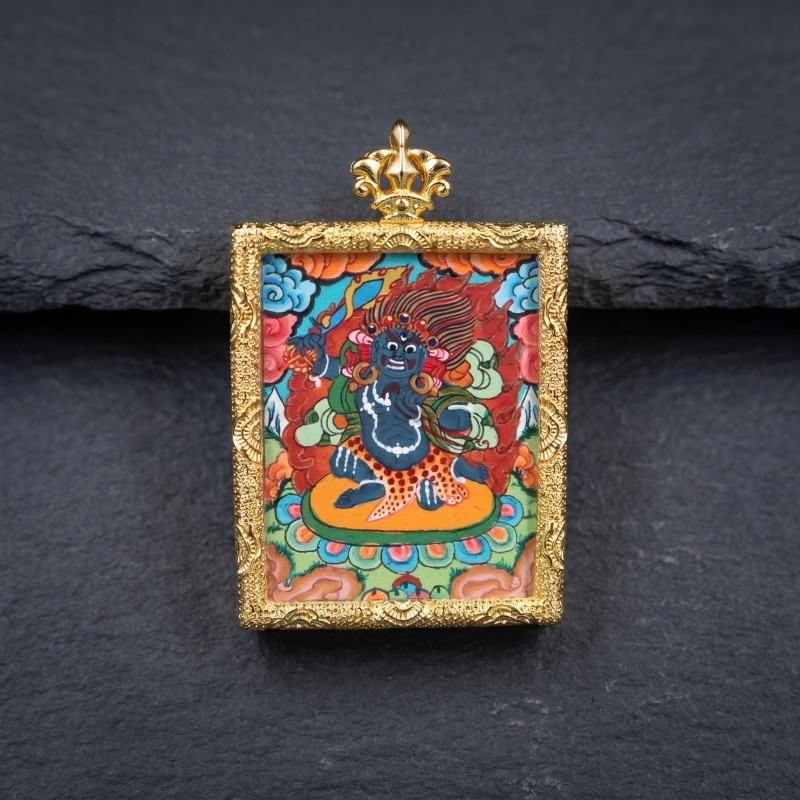 Vajrapani (Vajradhara) Hand-Painted Thangka Pendant | Wrathful Dharma Protector Amulet for Courage & Protection