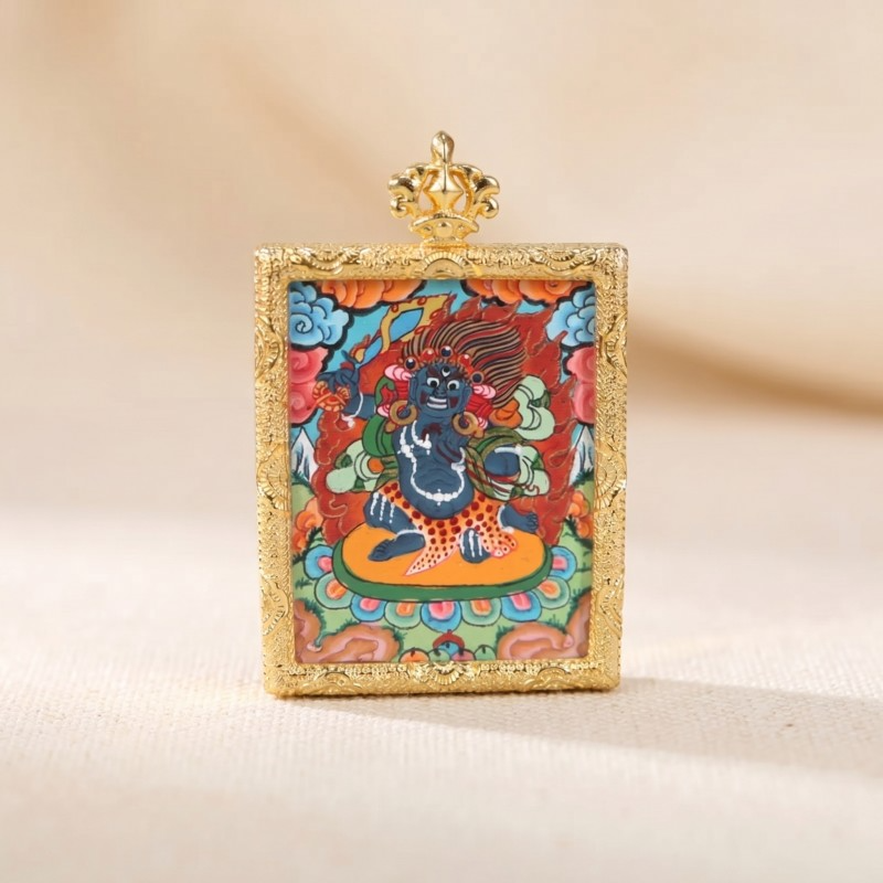 Vajrapani (Vajradhara) Hand-Painted Thangka Pendant | Wrathful Dharma Protector Amulet for Courage & Protection image 2