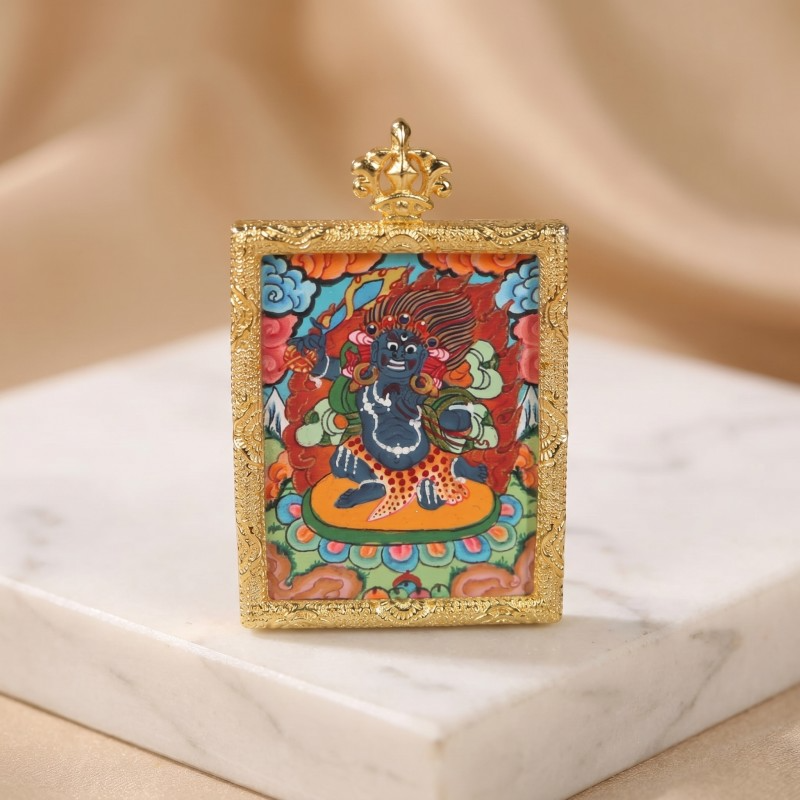 Vajrapani (Vajradhara) Hand-Painted Thangka Pendant | Wrathful Dharma Protector Amulet for Courage & Protection image 3