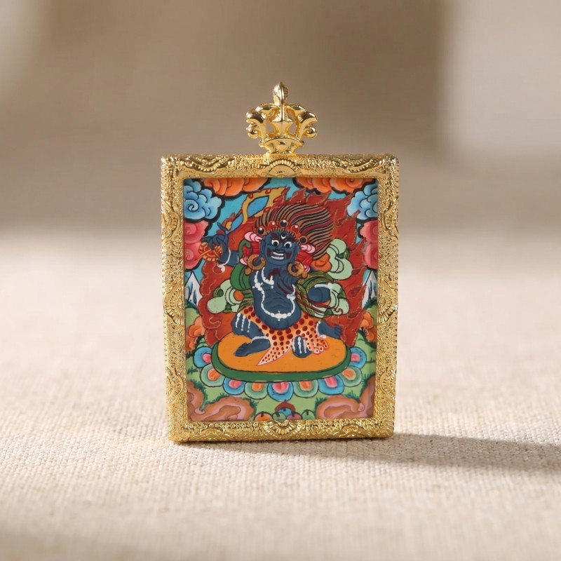 Vajrapani (Vajradhara) Hand-Painted Thangka Pendant | Wrathful Dharma Protector Amulet for Courage & Protection image 4