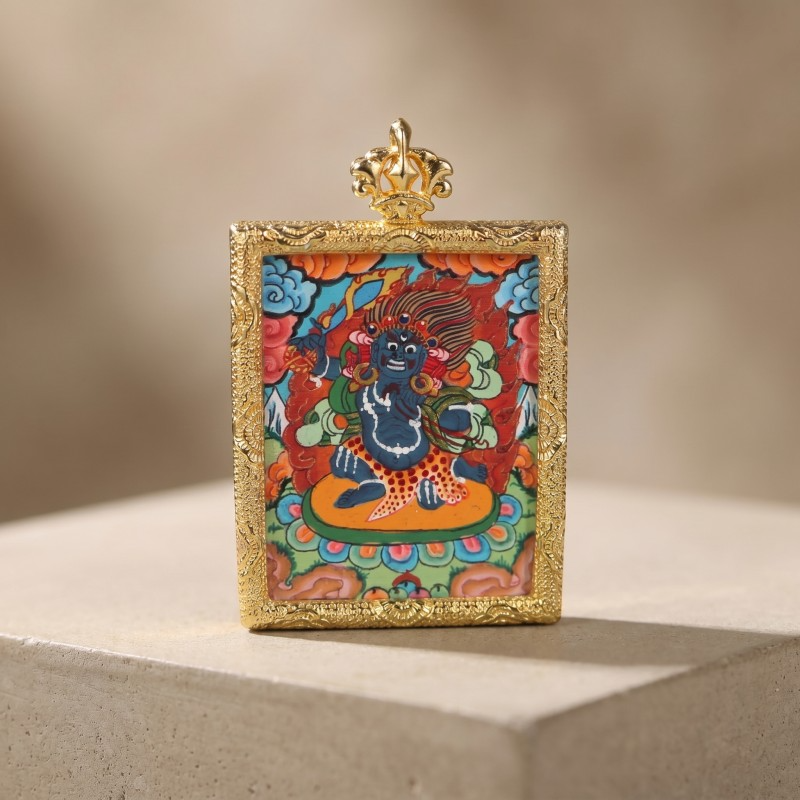 Vajrapani (Vajradhara) Hand-Painted Thangka Pendant | Wrathful Dharma Protector Amulet for Courage & Protection image 5