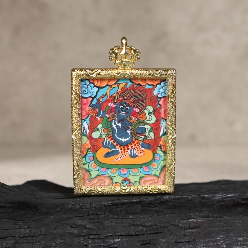 Vajrapani (Vajradhara) Hand-Painted Thangka Pendant | Wrathful Dharma Protector Amulet for Courage & Protection image 6