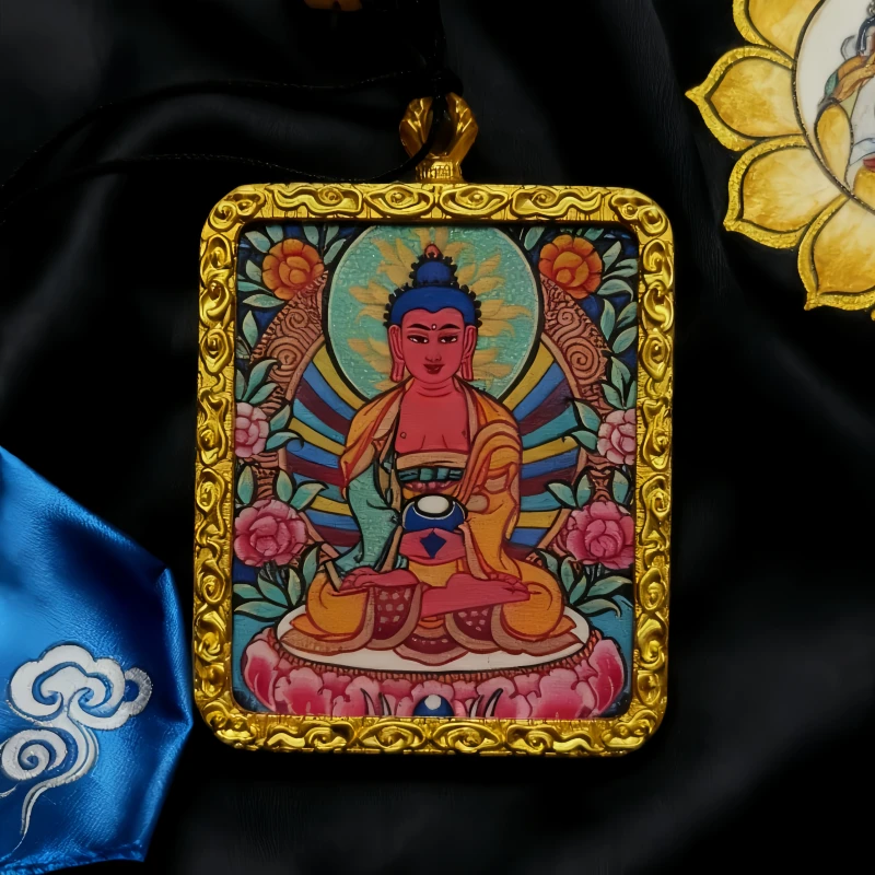 White Jambhala Hand-Painted Thangka Pendant | God of Purity & Steady Wealth Amulet image 2
