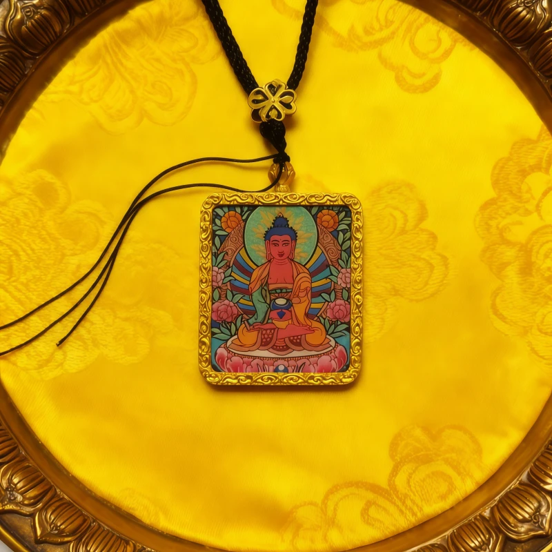 White Jambhala Hand-Painted Thangka Pendant | God of Purity & Steady Wealth Amulet image 3