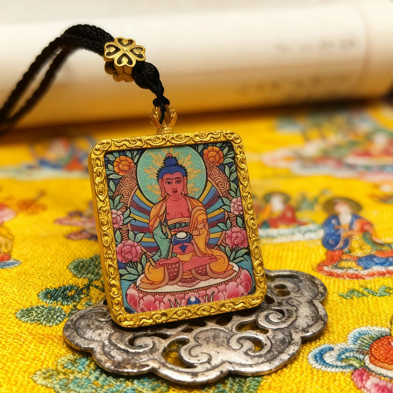 White Jambhala Hand-Painted Thangka Pendant | God of Purity & Steady Wealth Amulet image 4