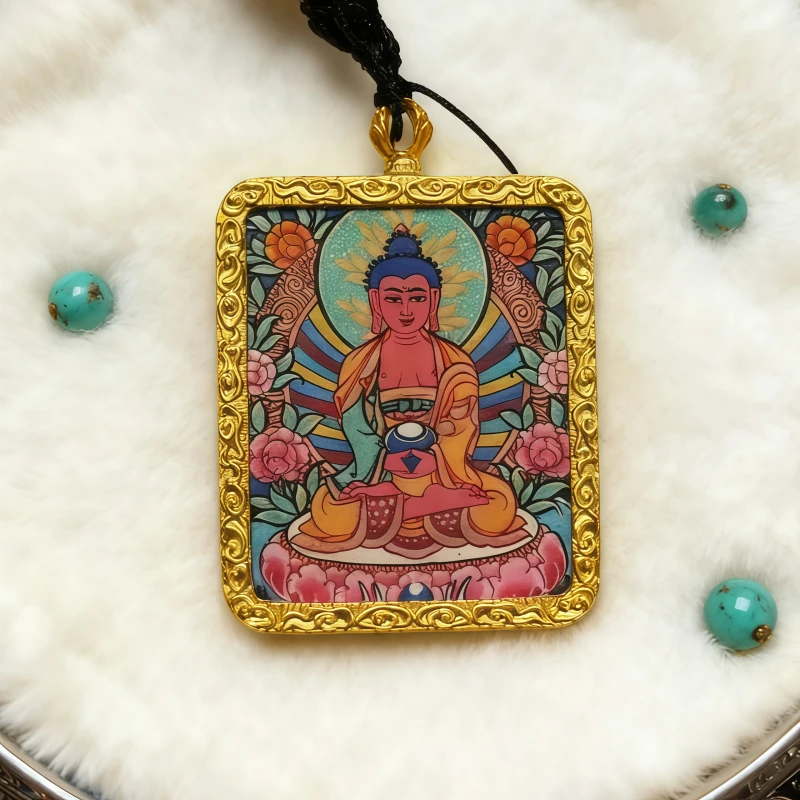 White Jambhala Hand-Painted Thangka Pendant | God of Purity & Steady Wealth Amulet image 6