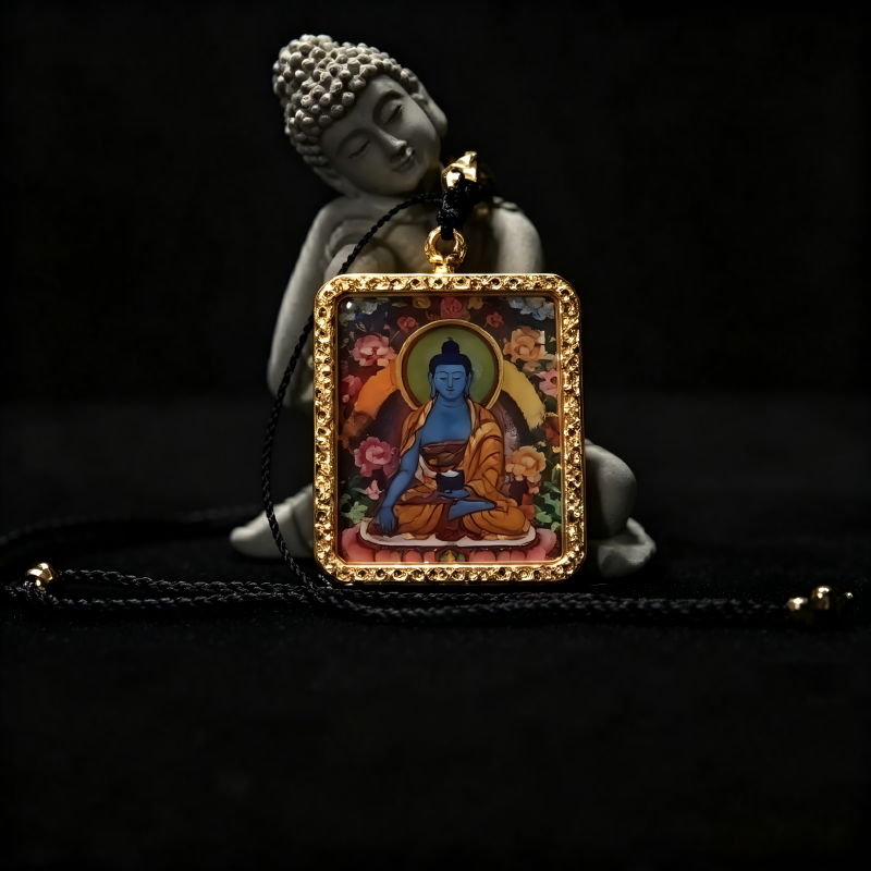 White Tara Hand-Painted Thangka Pendant | Goddess of Longevity & Healing Amulet for Good Health & Serenity