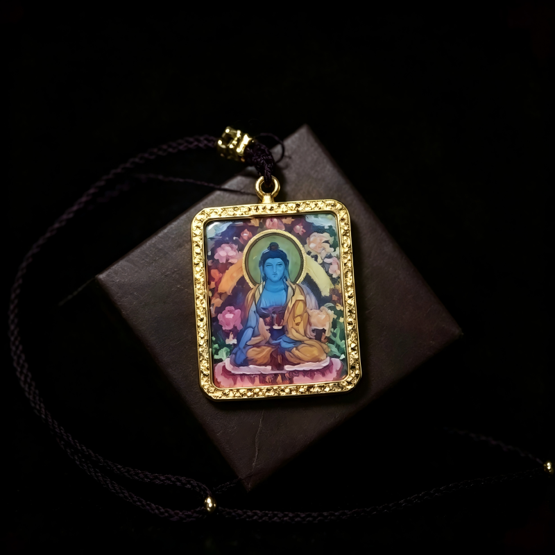 White Tara Hand-Painted Thangka Pendant | Goddess of Longevity & Healing Amulet for Good Health & Serenity image 5