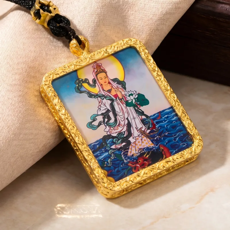 White Tara Hand-Painted Thangka Pendant | Goddess of Longevity, Compassion & Protection Amulet