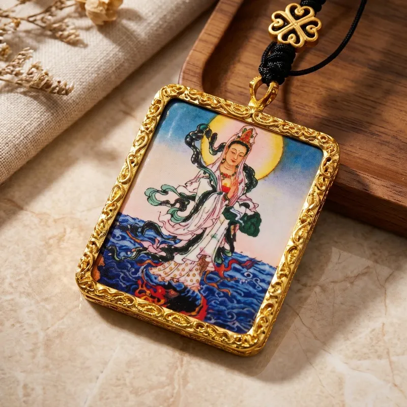 White Tara Hand-Painted Thangka Pendant | Goddess of Longevity, Compassion & Protection Amulet image 2