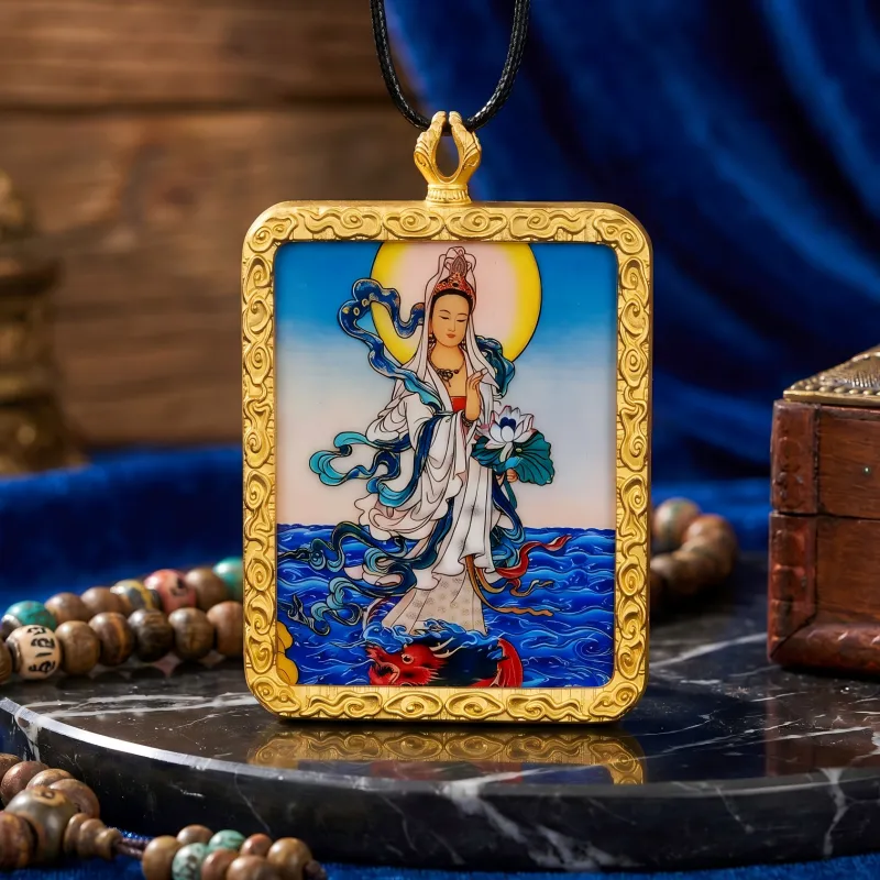 White Tara Hand-Painted Thangka Pendant | Goddess of Longevity, Compassion & Protection Amulet image 3
