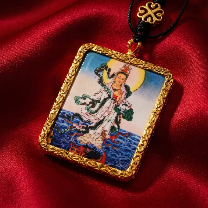 White Tara Hand-Painted Thangka Pendant | Goddess of Longevity, Compassion & Protection Amulet image 5