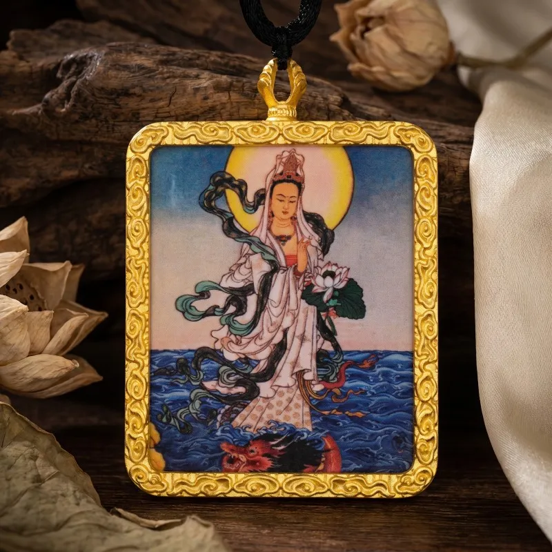 White Tara Hand-Painted Thangka Pendant | Goddess of Longevity, Compassion & Protection Amulet image 6