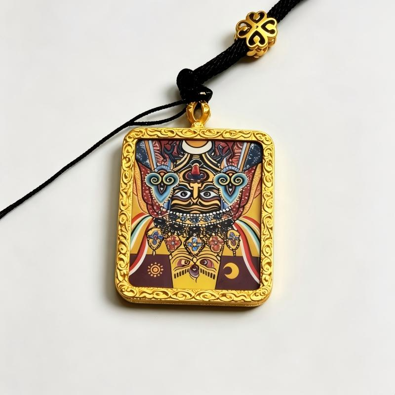 Yamantaka Hand-Painted Thangka Pendant | Tibetan Wrathful Protector Amulet for Overcoming Obstacles image 3