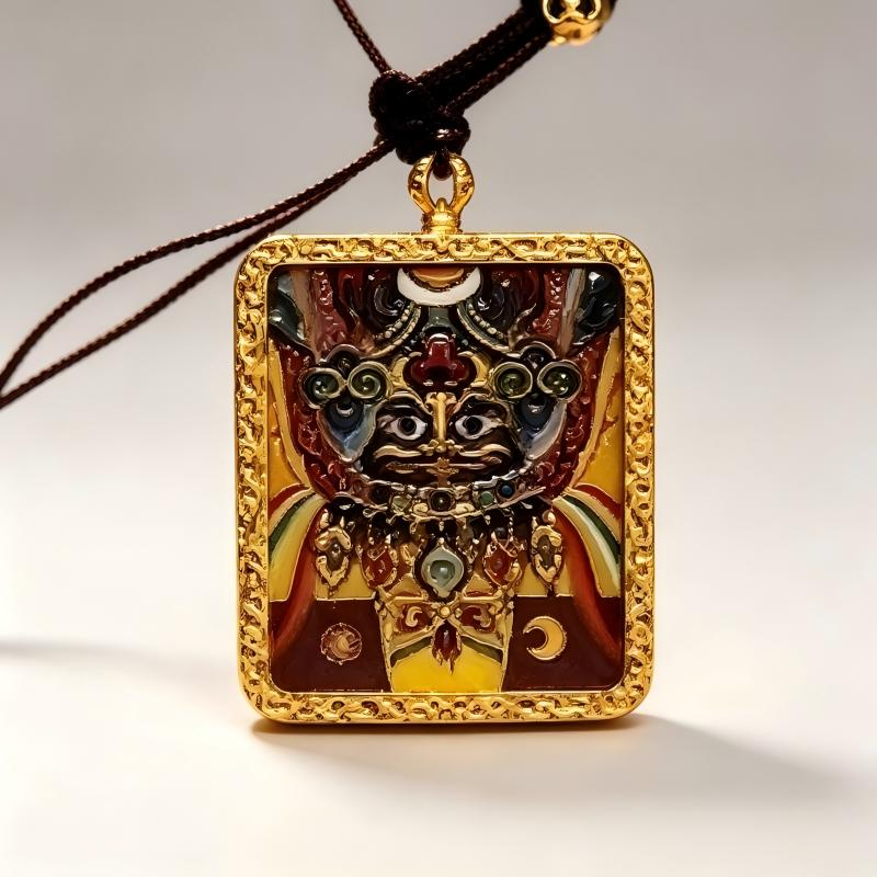 Yamantaka Hand-Painted Thangka Pendant | Tibetan Wrathful Protector Amulet for Overcoming Obstacles image 4