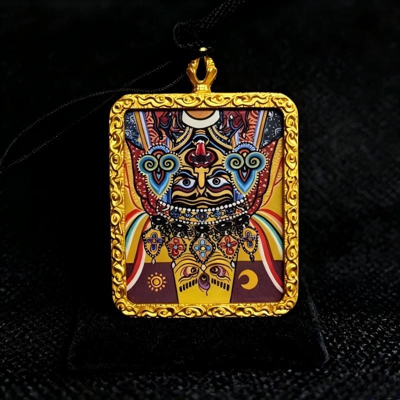 Yamantaka Hand-Painted Thangka Pendant | Tibetan Wrathful Protector Amulet for Overcoming Obstacles image 5