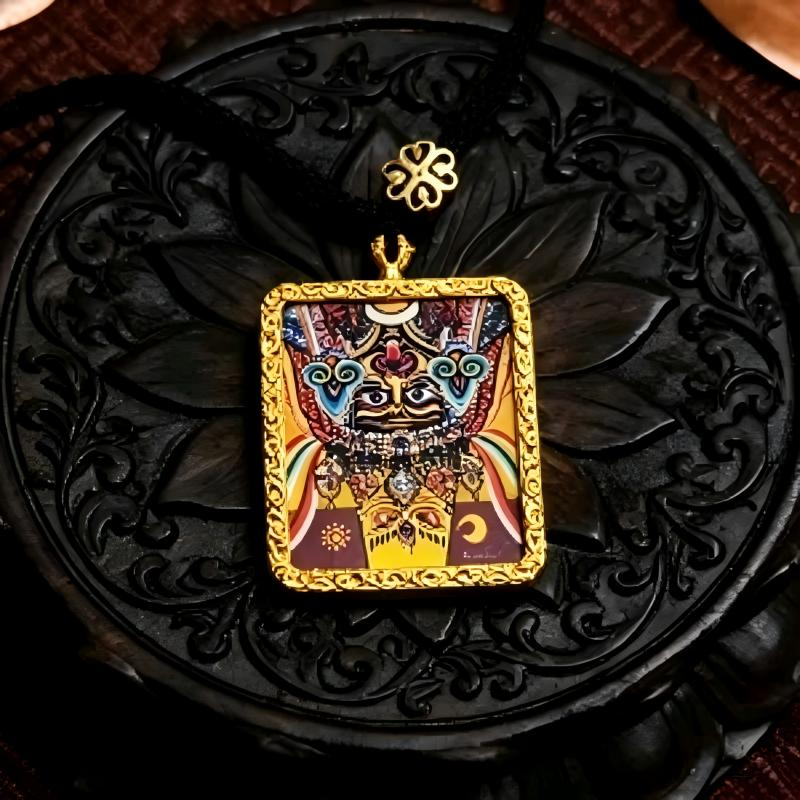 Yamantaka Hand-Painted Thangka Pendant | Tibetan Wrathful Protector Amulet for Overcoming Obstacles image 6