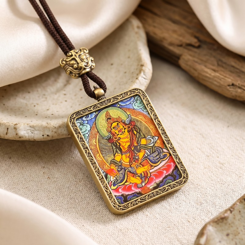 Yellow Jambhala Thangka Style Wall Art | God of Wealth & Prosperity Decor