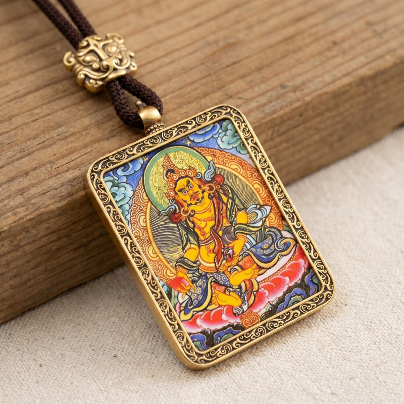 Yellow Jambhala Thangka Style Wall Art | God of Wealth & Prosperity Decor image 2
