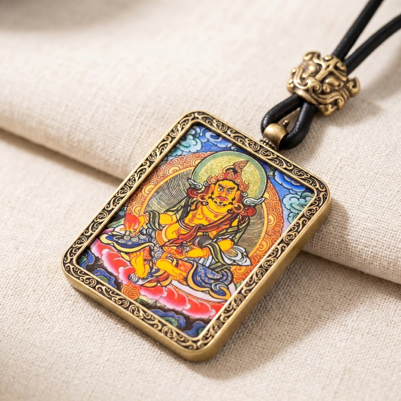Yellow Jambhala Thangka Style Wall Art | God of Wealth & Prosperity Decor image 3