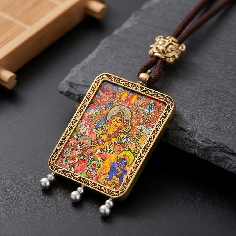 Yellow Jambhala Thangka Style Wall Art | God of Wealth & Prosperity Decor image 4