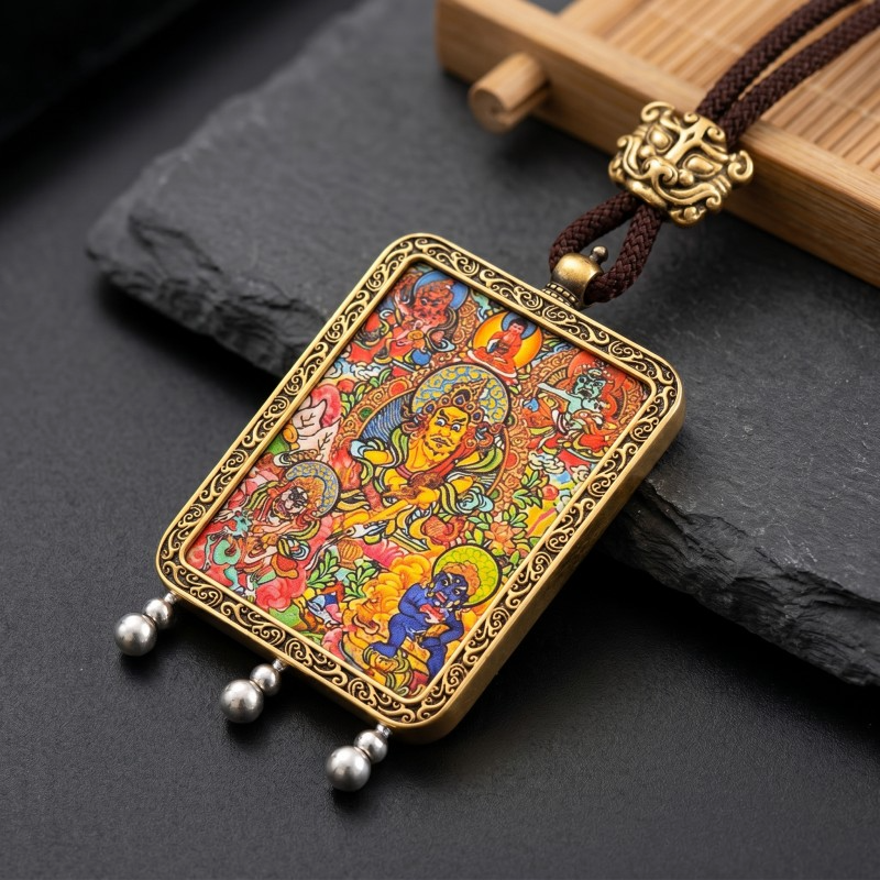 Yellow Jambhala Thangka Style Wall Art | God of Wealth & Prosperity Decor image 5