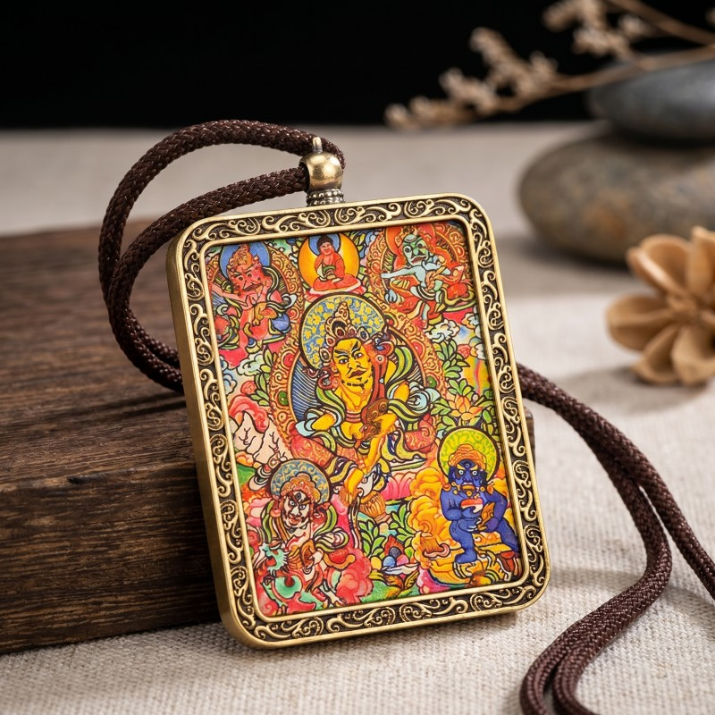 Yellow Jambhala Thangka Style Wall Art | God of Wealth & Prosperity Decor image 6