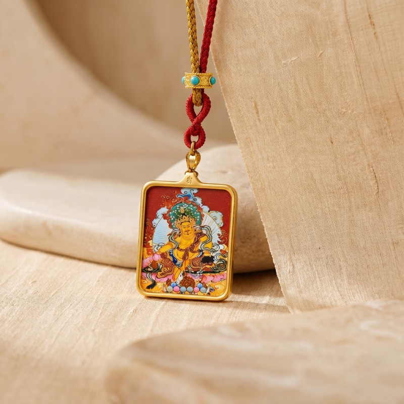 Yellow Jambhala Thangka Style Wall Art | Tibetan God of Wealth & Prosperity Decor image 3